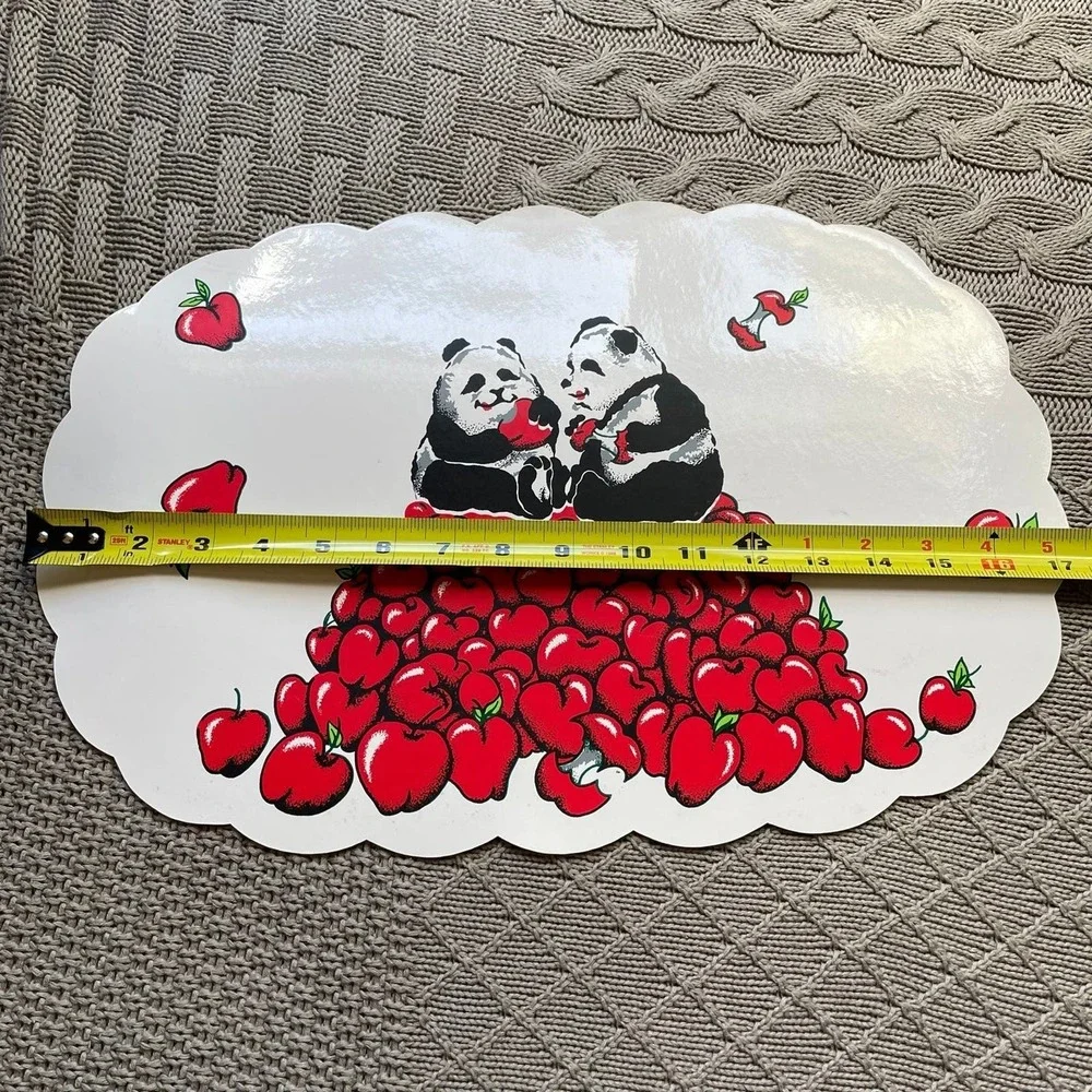 Vintage 70s Funky Panda & Apples Scalloped Vinyl Placemats